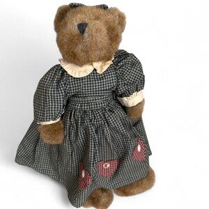 Vintage Boyd’s Bears Bear With Hair Bow And Plaid Dress